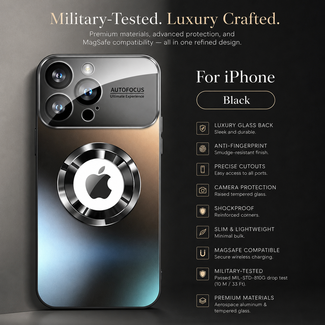 Premium iPhone Case MagSafe Compatible Electroplated Glass Magnetic Shockproof Cover Camera Lens Protection Slim Reflective Hard Back