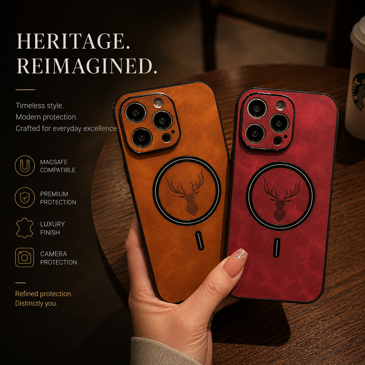 Premium iPhone Case MagSafe Compatible Genuine Deer Leather Cover Shockproof Slim Protection