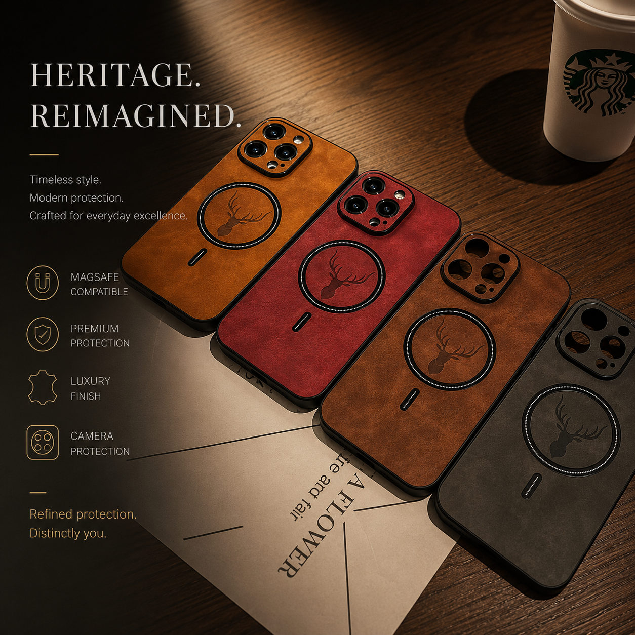 Premium iPhone Case MagSafe Compatible Genuine Deer Leather Cover Shockproof Slim Protection