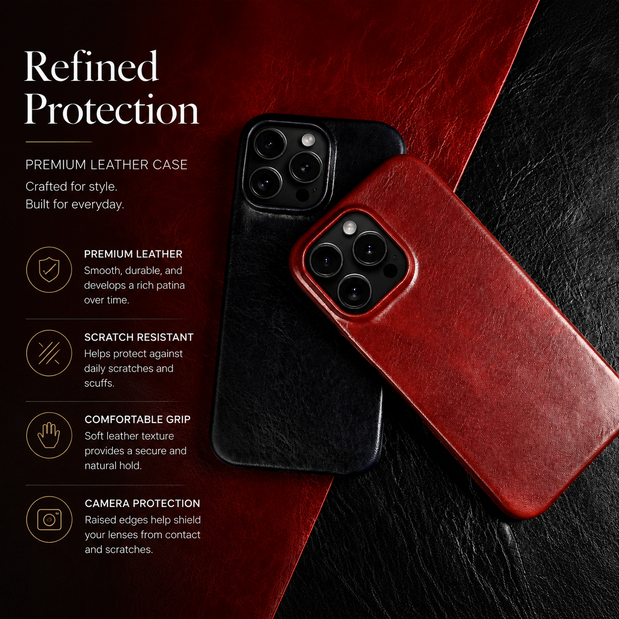 Premium iPhone Case MagSafe Compatible Genuine Leather Cover Carry Strap Shockproof Slim Protection