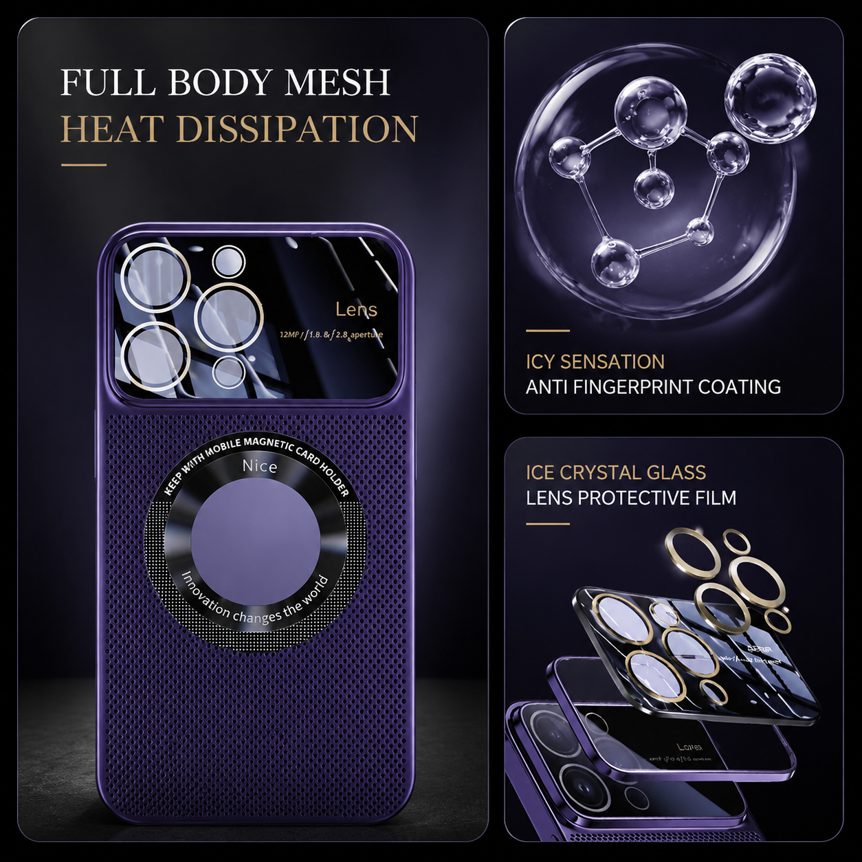 Premium iPhone Case MagSafe Compatible Heat Dissipation Metal Frame Cover Shockproof Protection