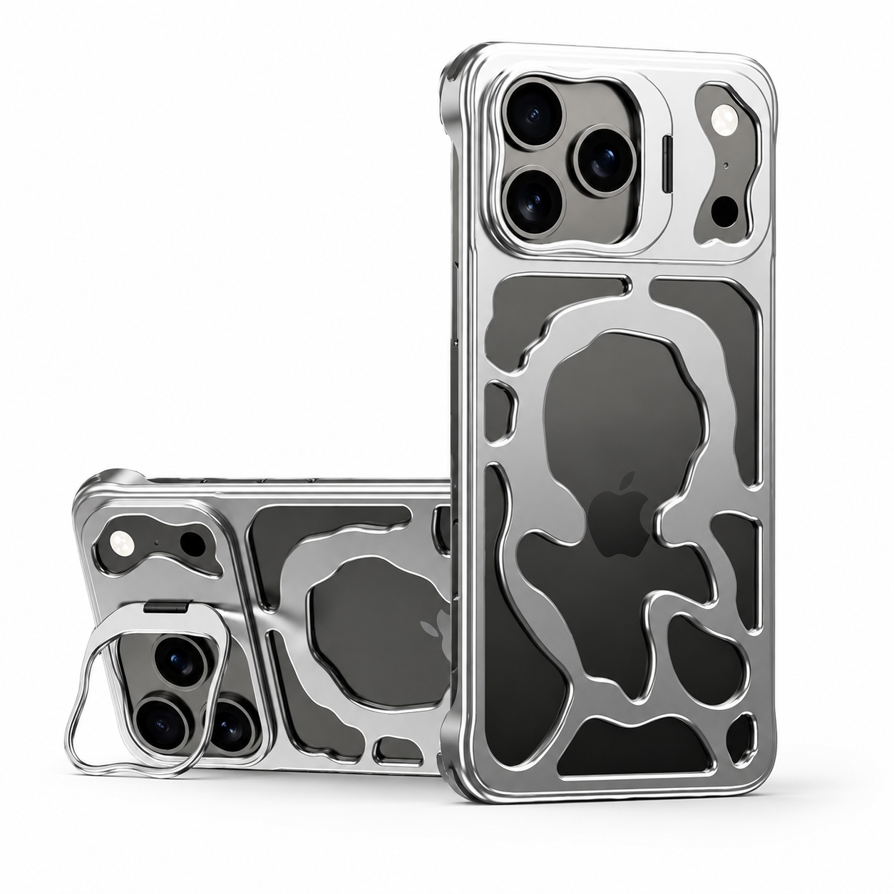 Premium iPhone Case MagSafe Compatible Hollow Metal Cover Heat Dissipating Design Built-In Stand Bracket Slim Shockproof Magnetic Protective Case