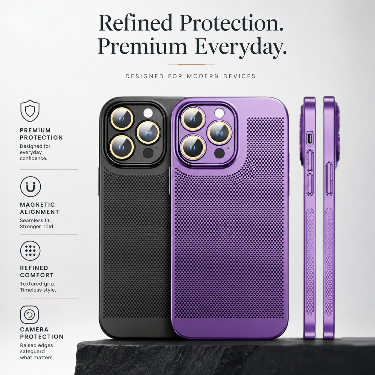 Premium iPhone Case MagSafe Compatible Honeycomb Texture Cover Heat Dissipation Shockproof Protection