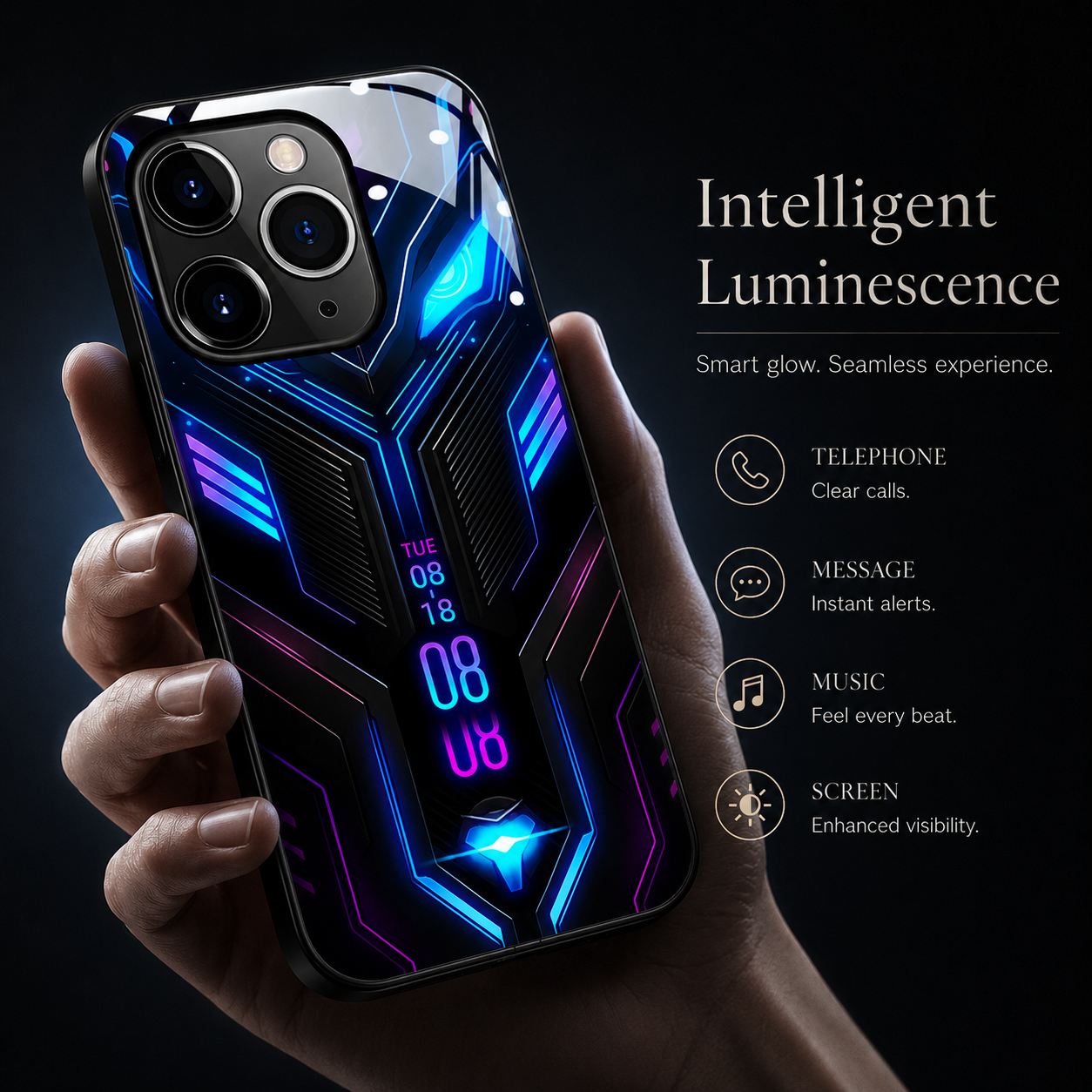 Premium iPhone Case MagSafe Compatible LED Notification Light Cover Mecha Shockproof Protection