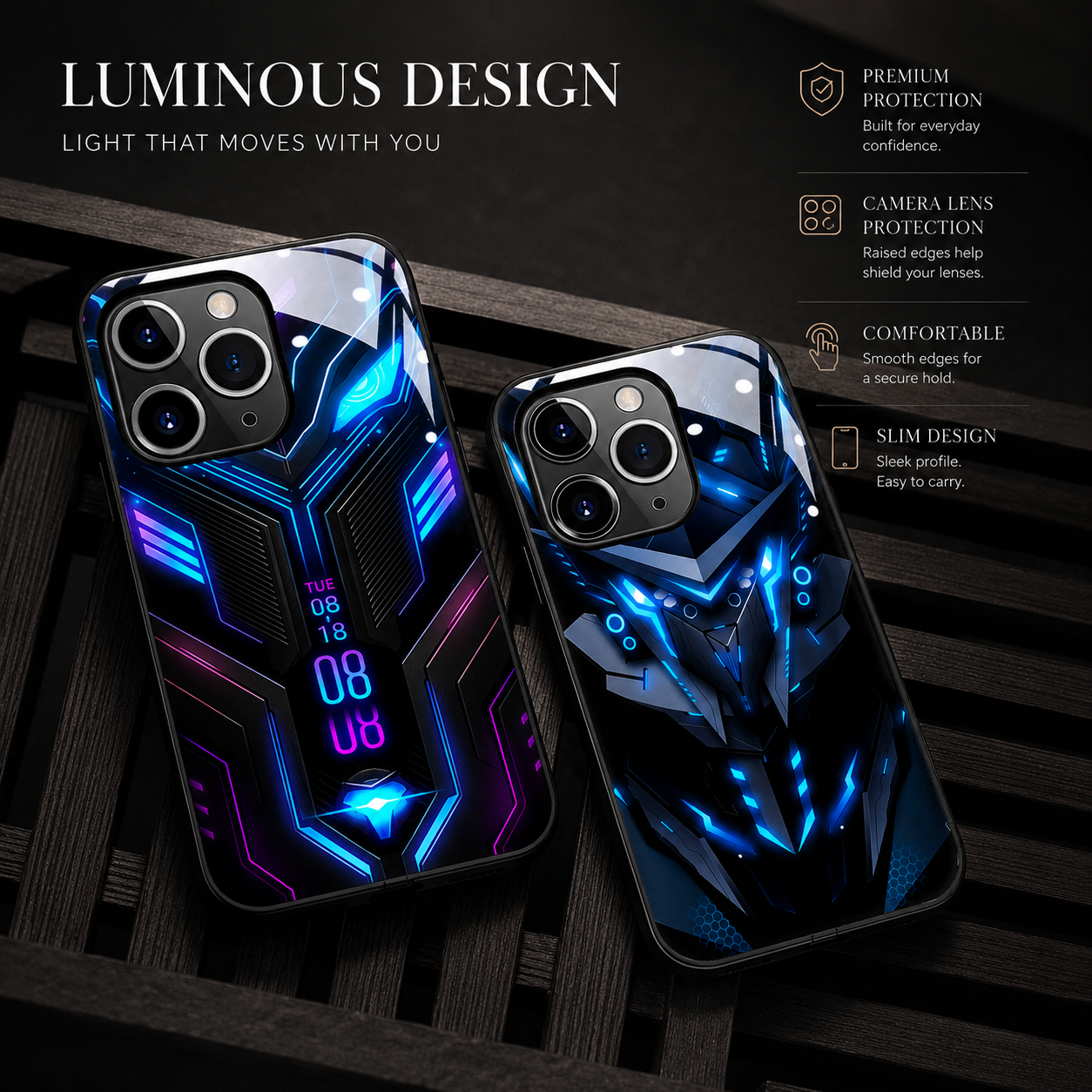 Premium iPhone Case MagSafe Compatible LED Notification Light Cover Mecha Shockproof Protection