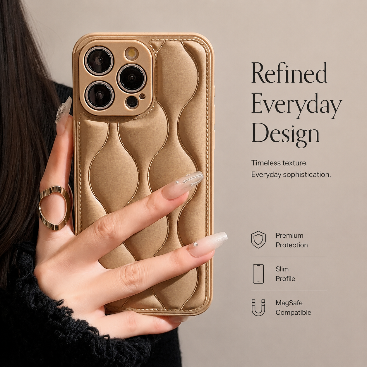 Premium iPhone Case MagSafe Compatible Leather 3D Wave Texture Cover Shockproof Slim Protection