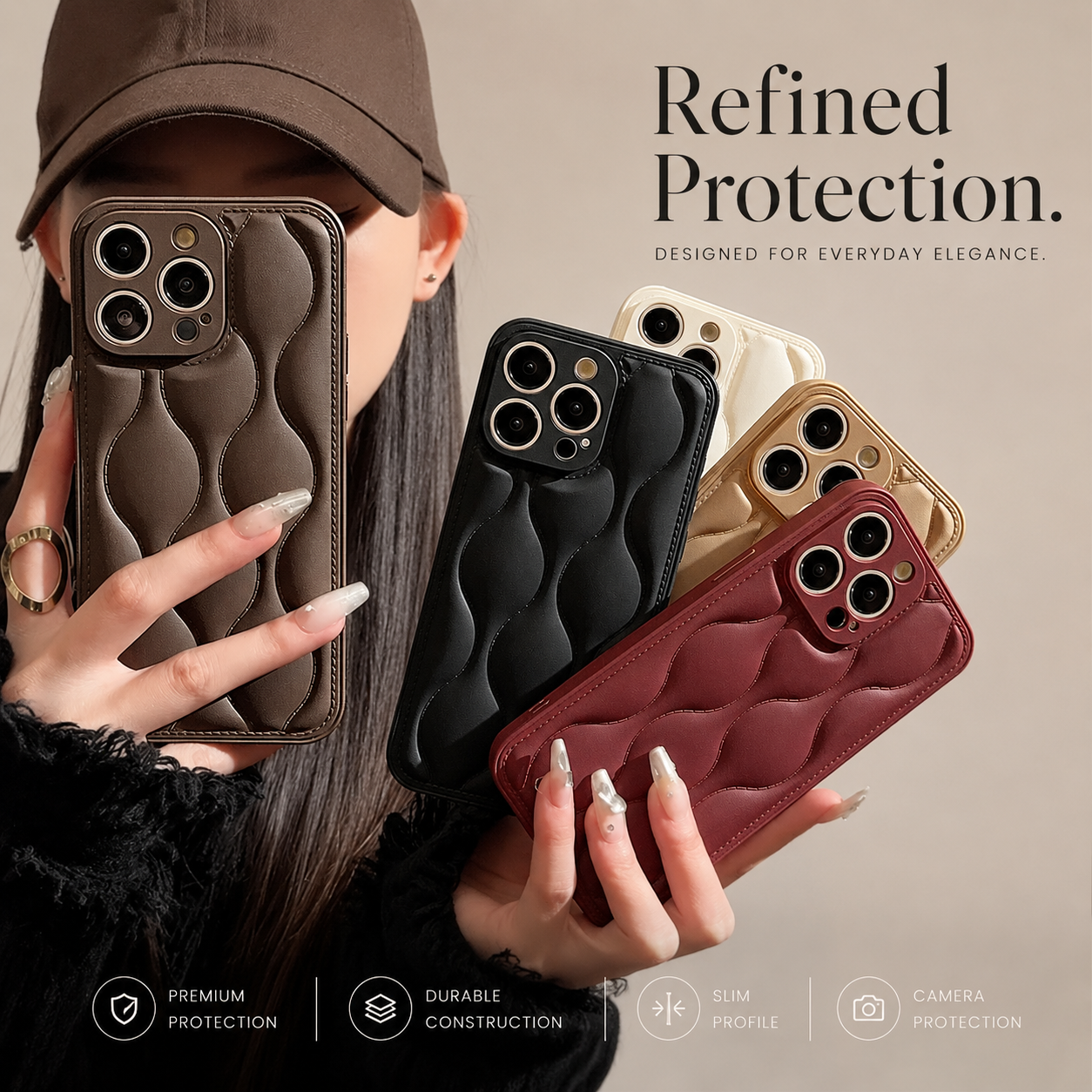 Premium iPhone Case MagSafe Compatible Leather 3D Wave Texture Cover Shockproof Slim Protection
