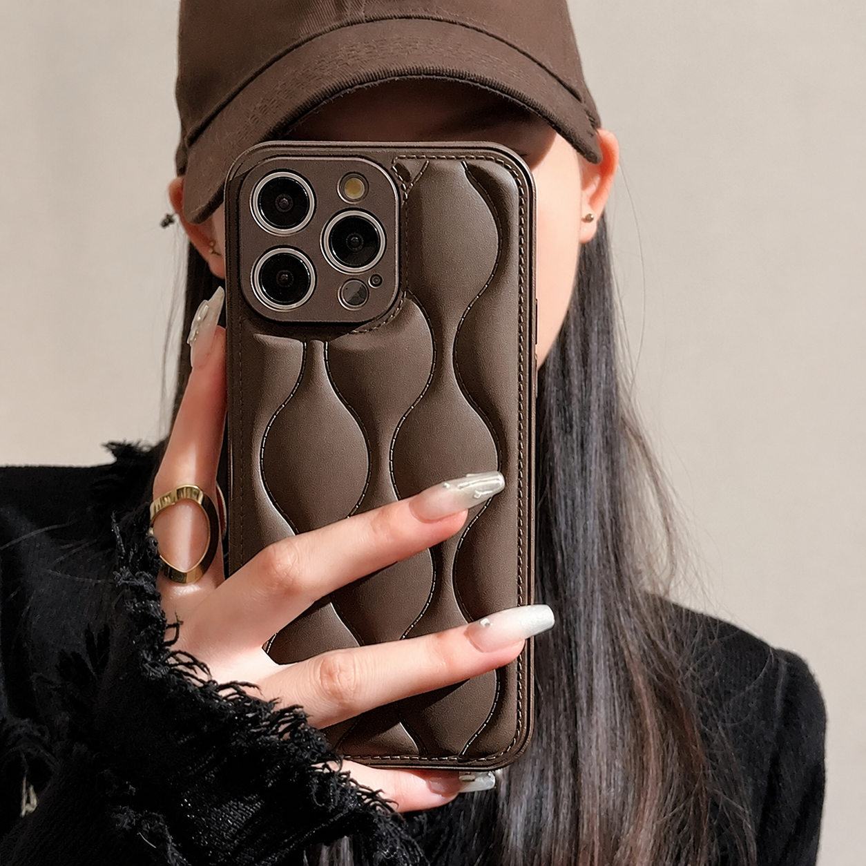 Premium iPhone Case MagSafe Compatible Leather 3D Wave Texture Cover Shockproof Slim Protection