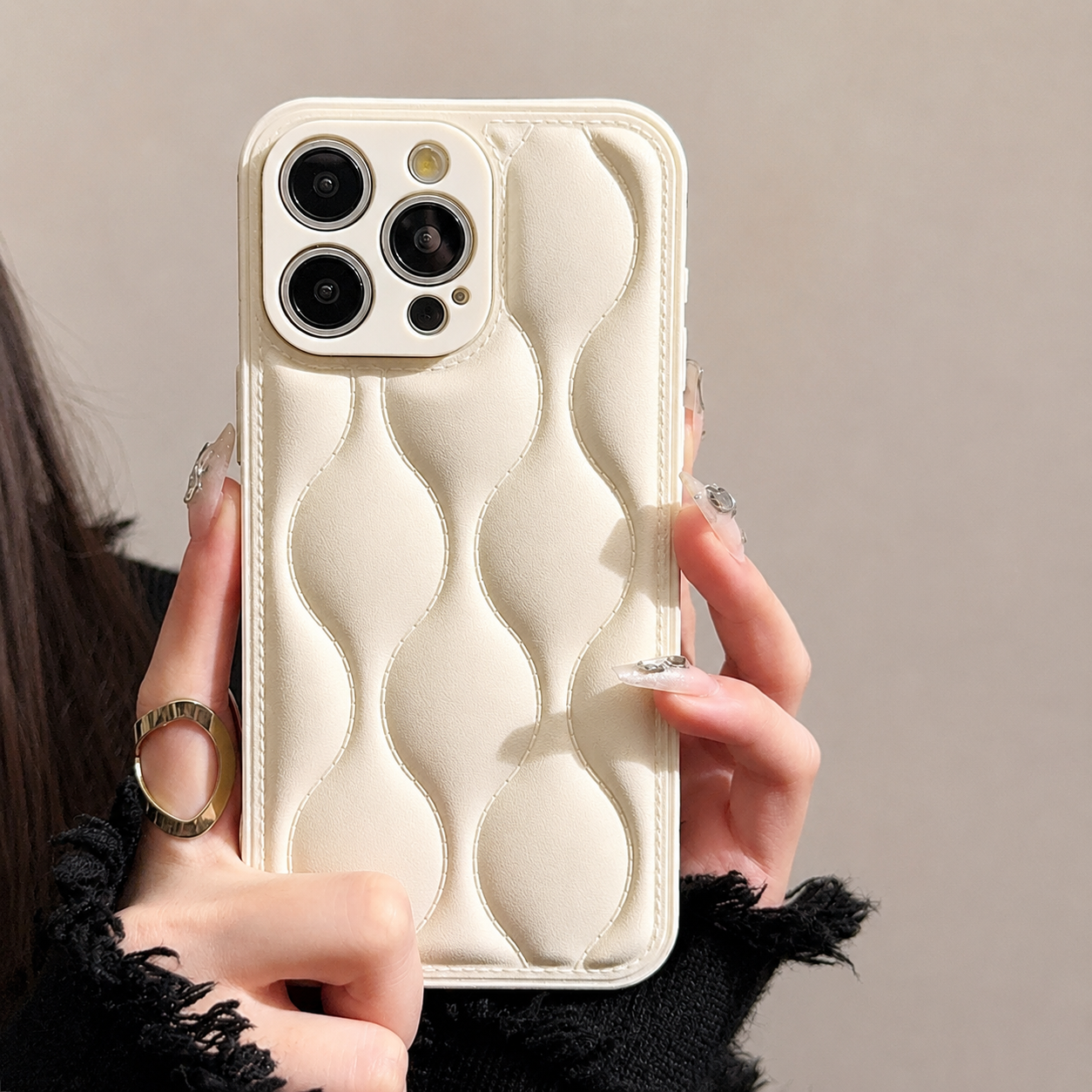 Premium iPhone Case MagSafe Compatible Leather 3D Wave Texture Cover Shockproof Slim Protection
