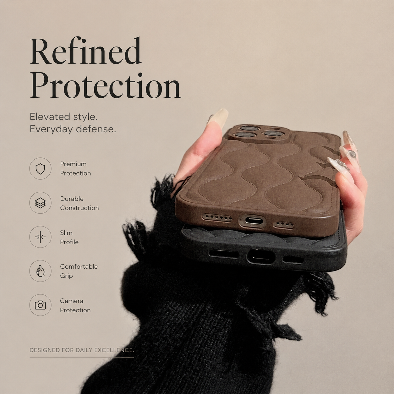 Premium iPhone Case MagSafe Compatible Leather 3D Wave Texture Cover Shockproof Slim Protection