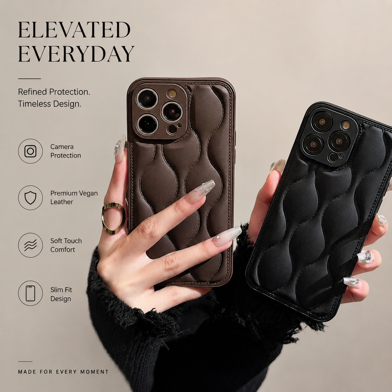 Premium iPhone Case MagSafe Compatible Leather 3D Wave Texture Cover Shockproof Slim Protection