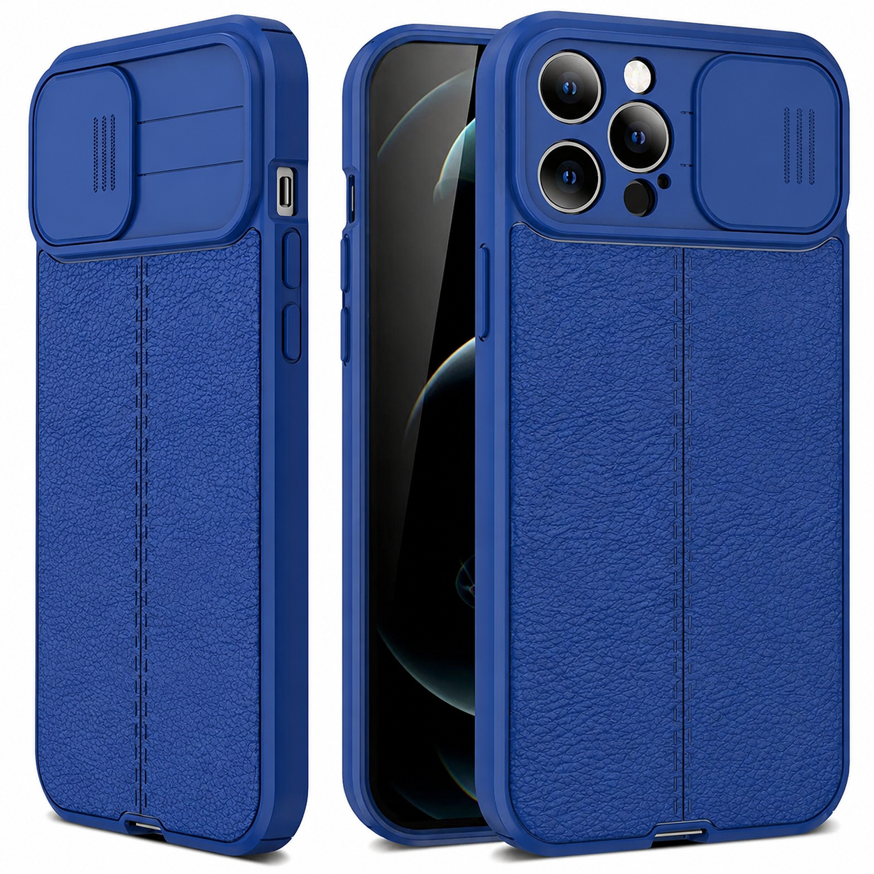 Premium iPhone Case MagSafe Compatible Leather Texture Cover Sliding Camera Protection