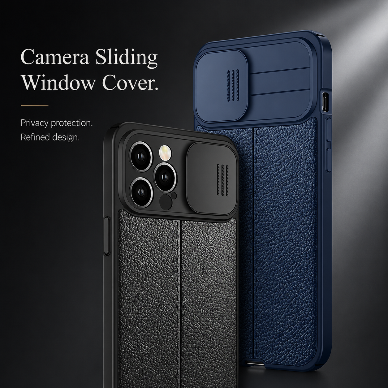 Premium iPhone Case MagSafe Compatible Leather Texture Cover Sliding Camera Protection