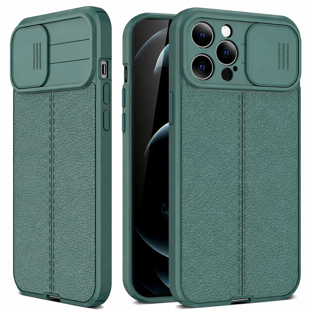 Premium iPhone Case MagSafe Compatible Leather Texture Cover Sliding Camera Protection