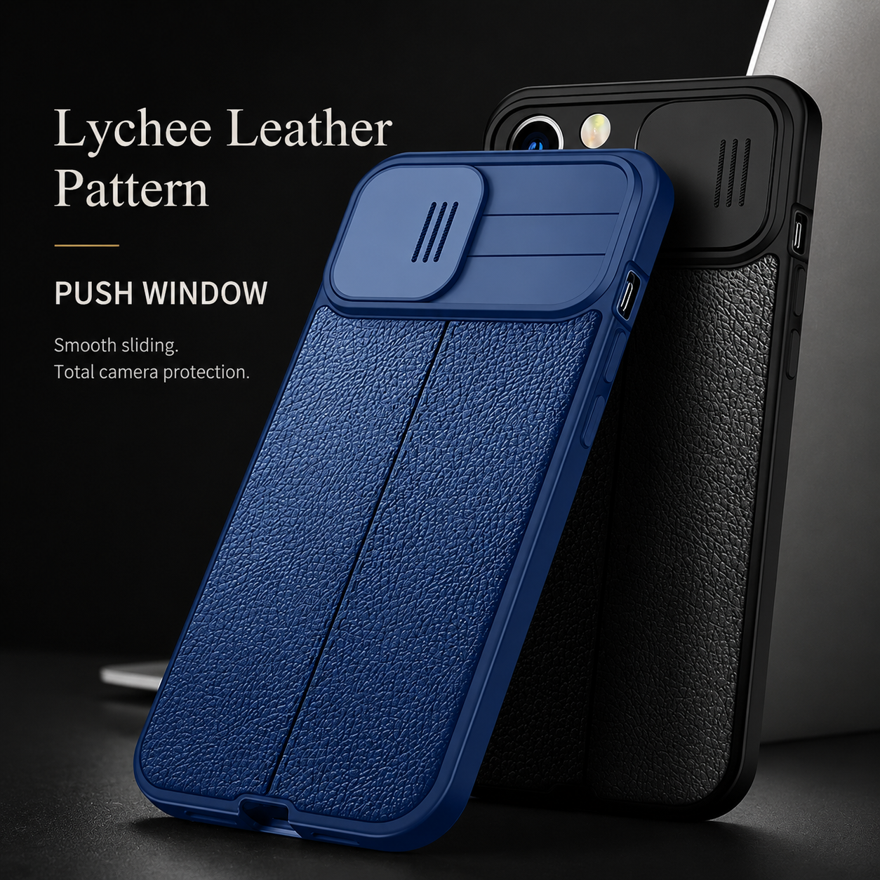 Premium iPhone Case MagSafe Compatible Leather Texture Cover Sliding Camera Protection