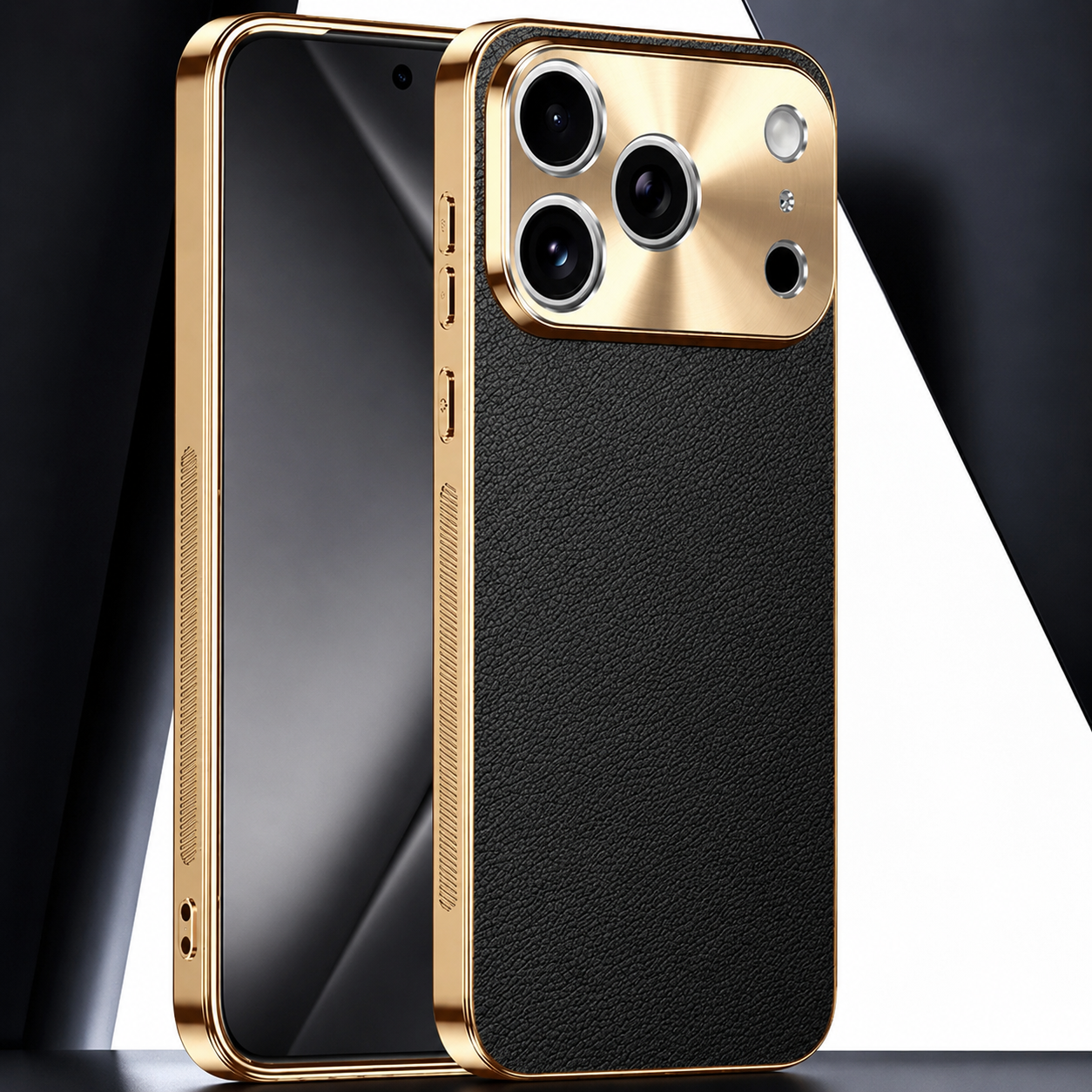 Premium iPhone Case MagSafe Compatible Lychee Texture Leather Cover Electroplated Frame Shockproof Camera Lens Protection Slim Design