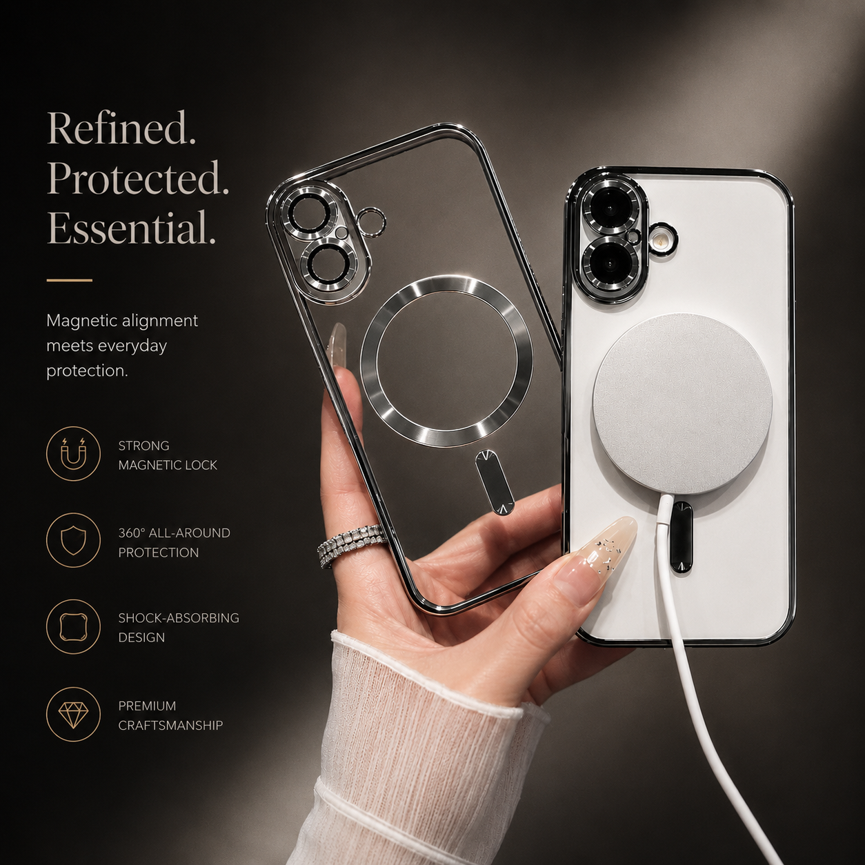 Premium iPhone Case MagSafe Compatible Magnetic Plating Cover Shockproof Clear Back Protective Bumper Case