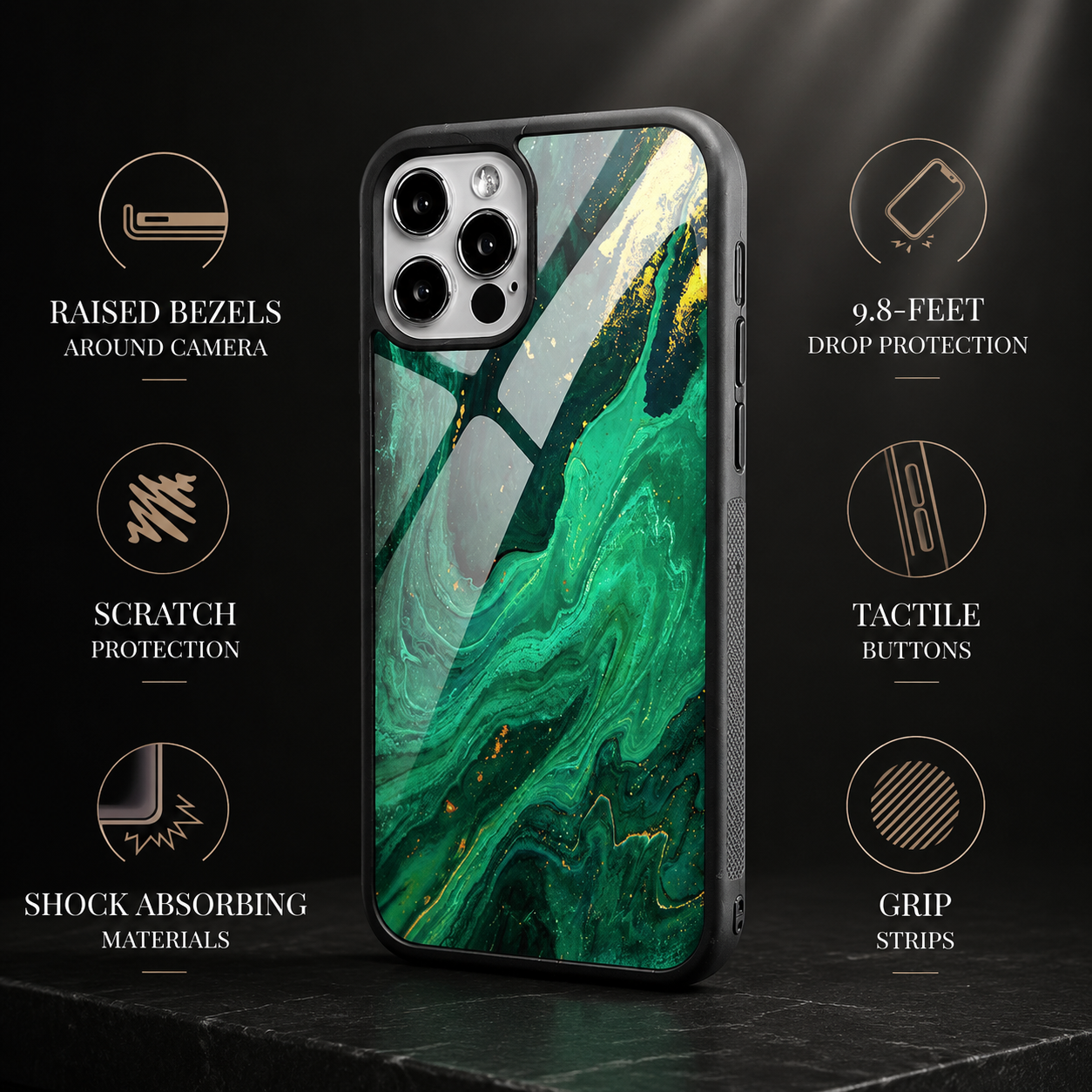 Premium iPhone Case MagSafe Compatible Marble Texture Cover Gold Frame Shockproof Protection