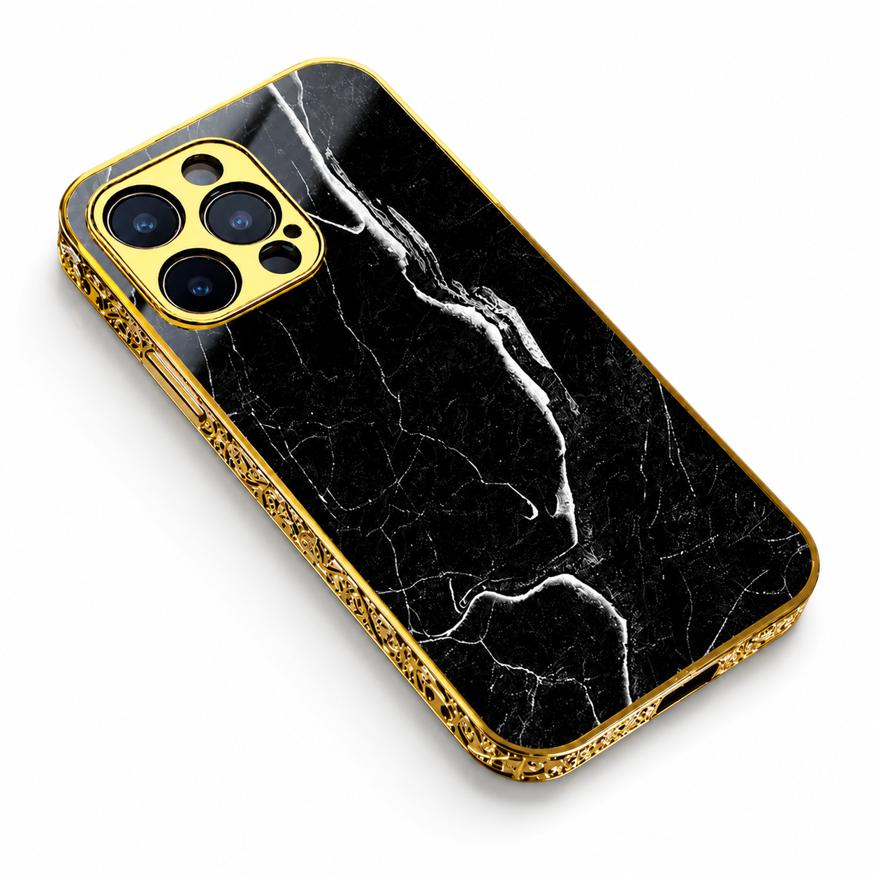 Premium iPhone Case MagSafe Compatible Marble Texture Cover Gold Frame Shockproof Protection
