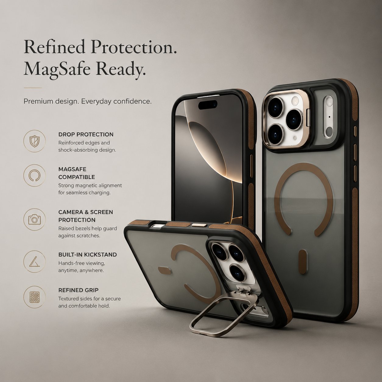 Premium iPhone Case MagSafe Compatible Matte Transparent Protective Cover Metal Kickstand Shockproof Armor Wireless Charging Full Coverage
