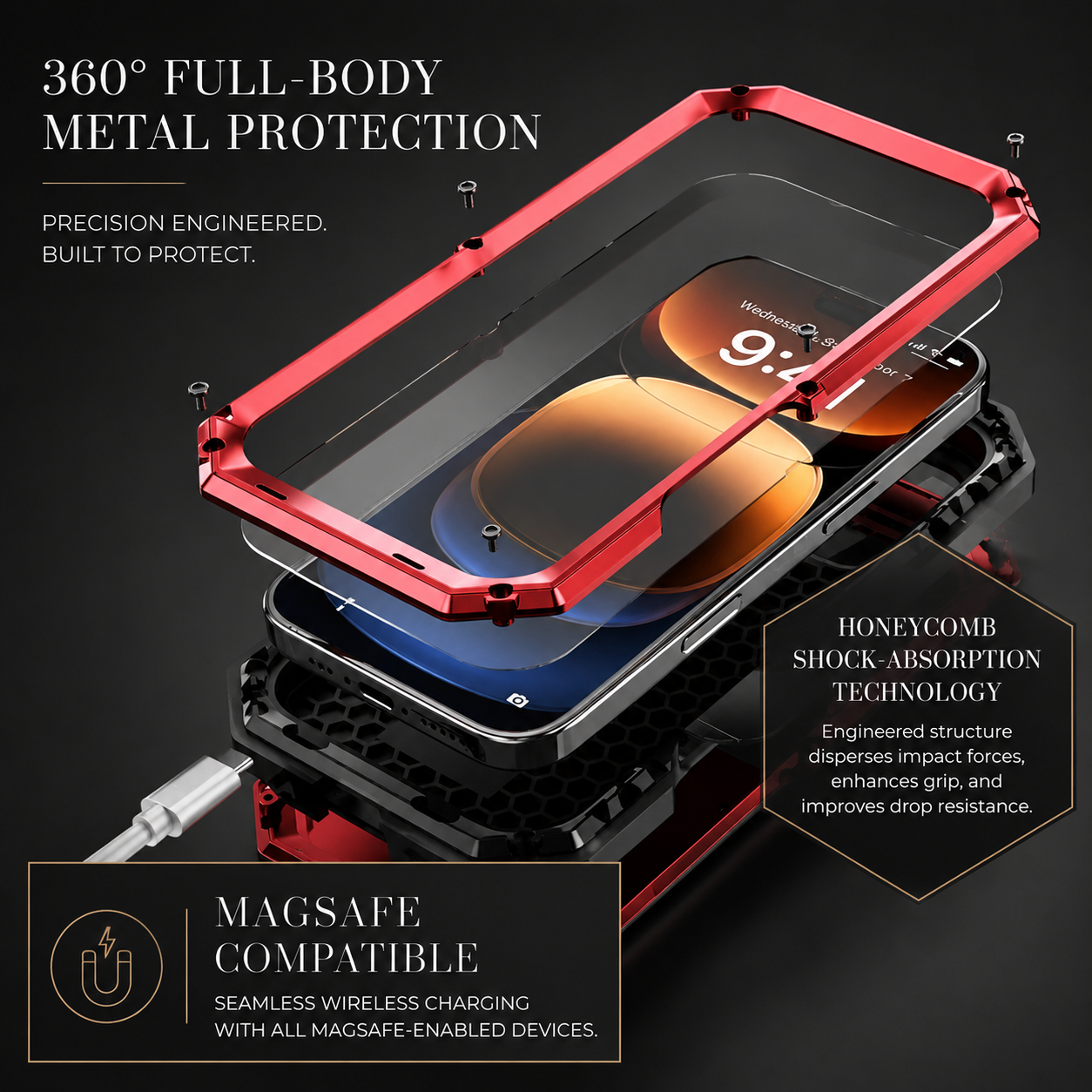 Premium iPhone Case MagSafe Compatible Military Heavy Duty Metal Armor Cover Full Body Protection