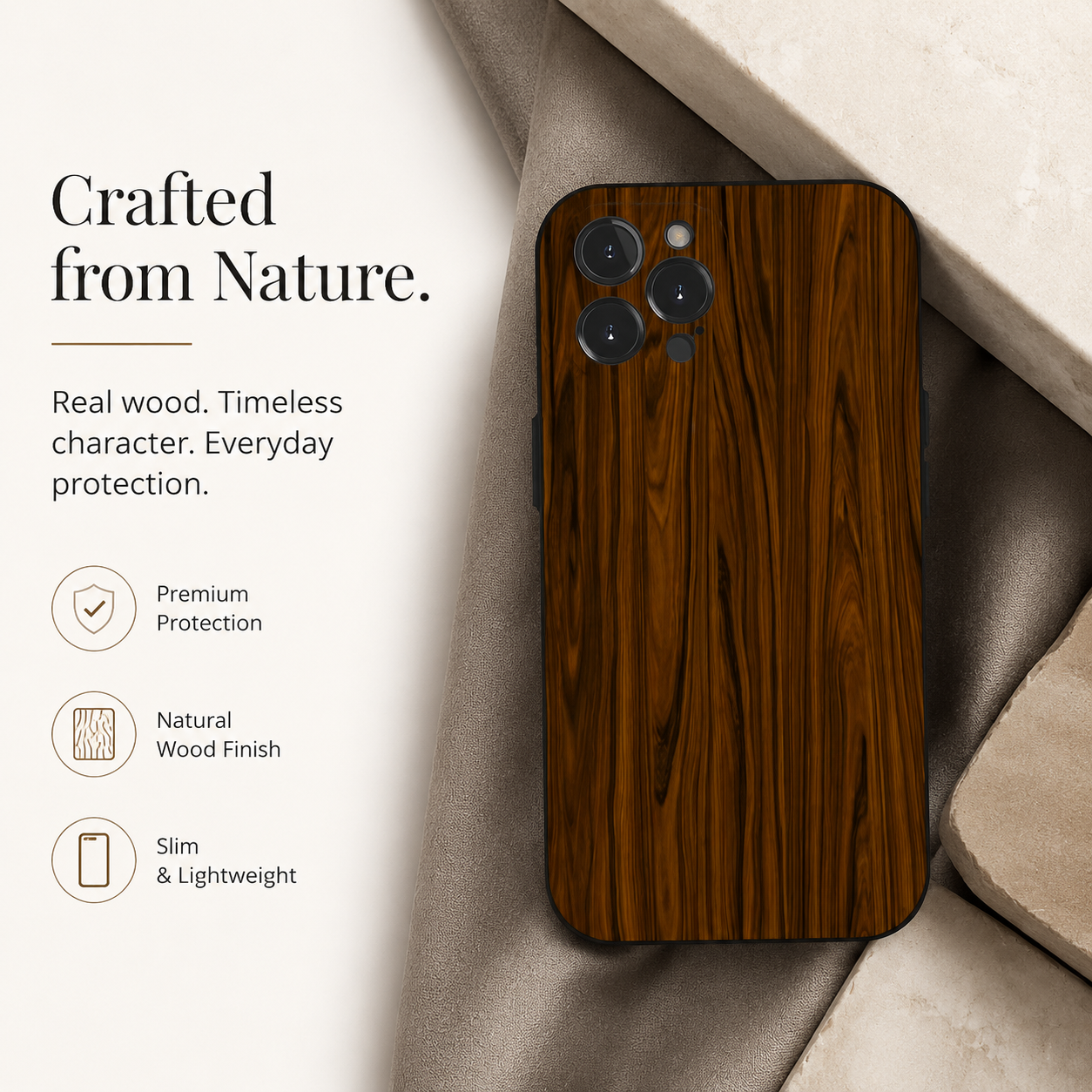 Premium iPhone Case MagSafe Compatible Natural Wood Cover Shockproof TPU Bumper Ultra Thin Protection