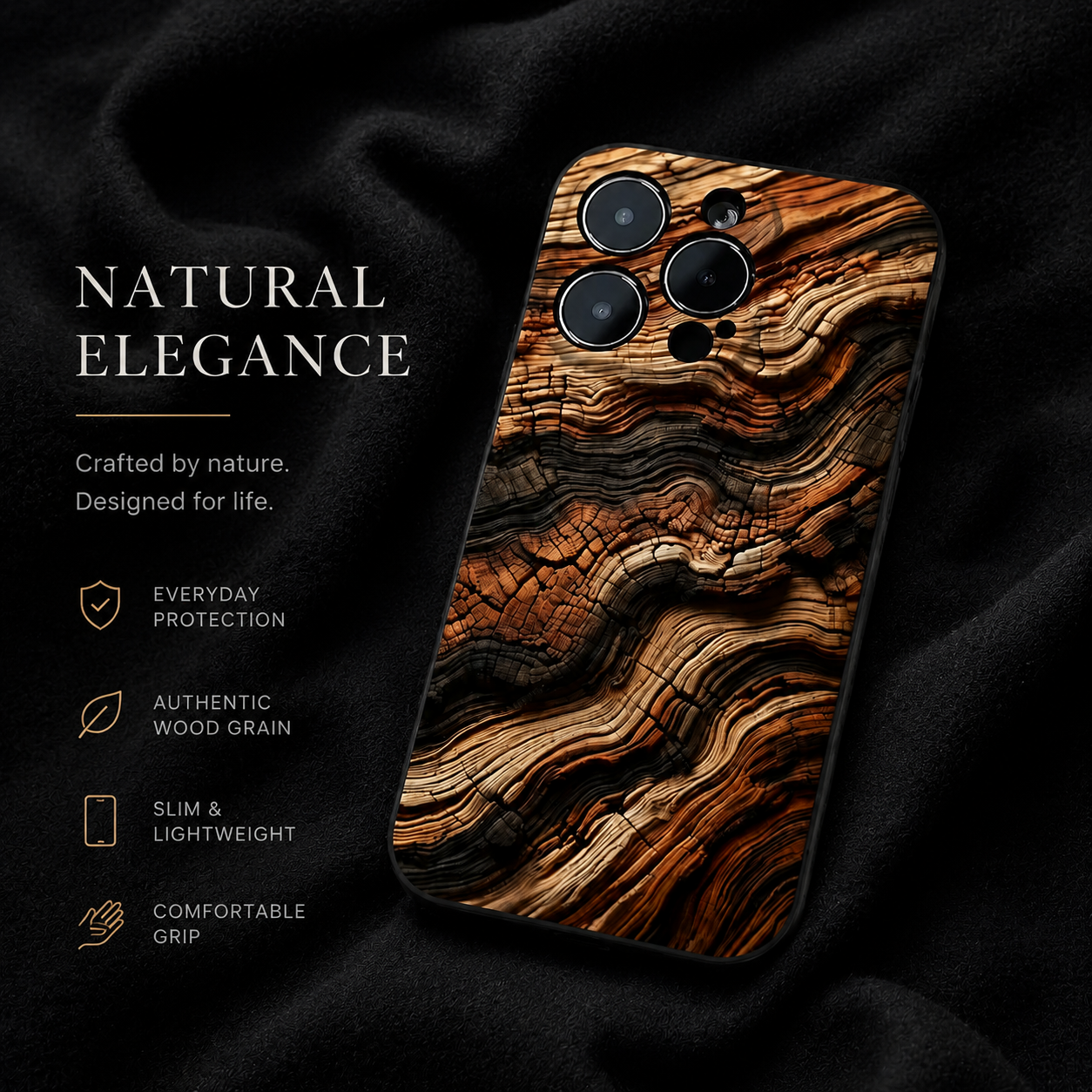 Premium iPhone Case MagSafe Compatible Natural Wood Cover Shockproof TPU Bumper Ultra Thin Protection
