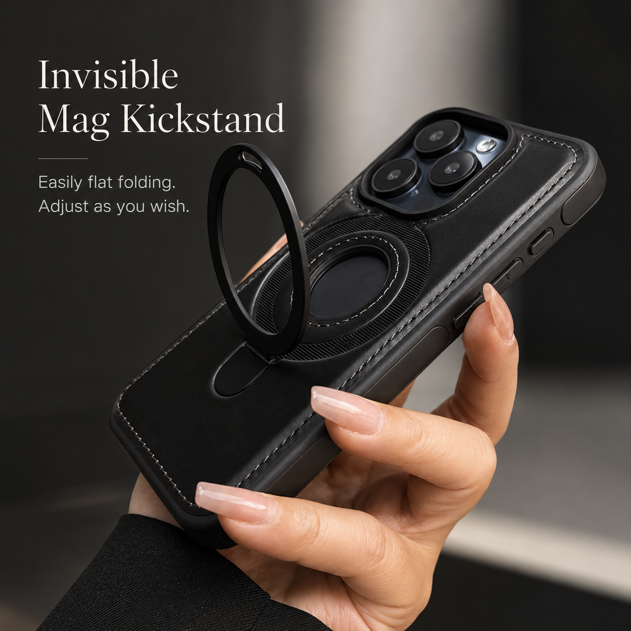 Premium iPhone Case MagSafe Compatible PU Leather Ring Stand Cover Shockproof Slim Protection