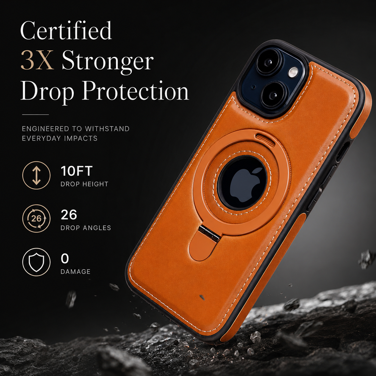 Premium iPhone Case MagSafe Compatible PU Leather Ring Stand Cover Shockproof Slim Protection