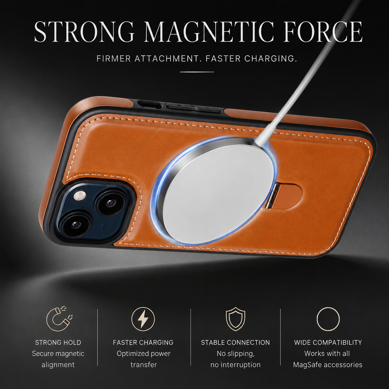 Premium iPhone Case MagSafe Compatible PU Leather Ring Stand Cover Shockproof Slim Protection