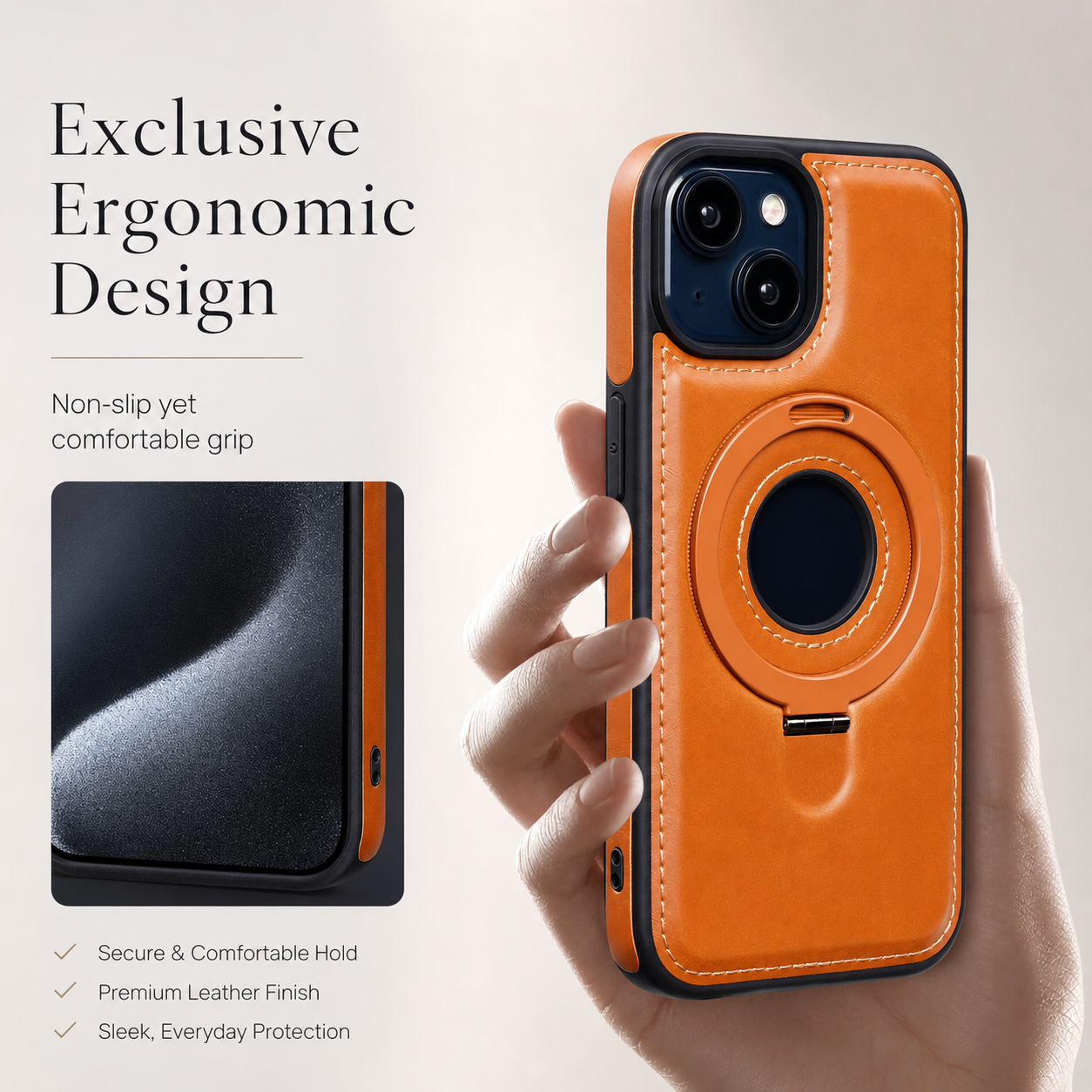 Premium iPhone Case MagSafe Compatible PU Leather Ring Stand Cover Shockproof Slim Protection