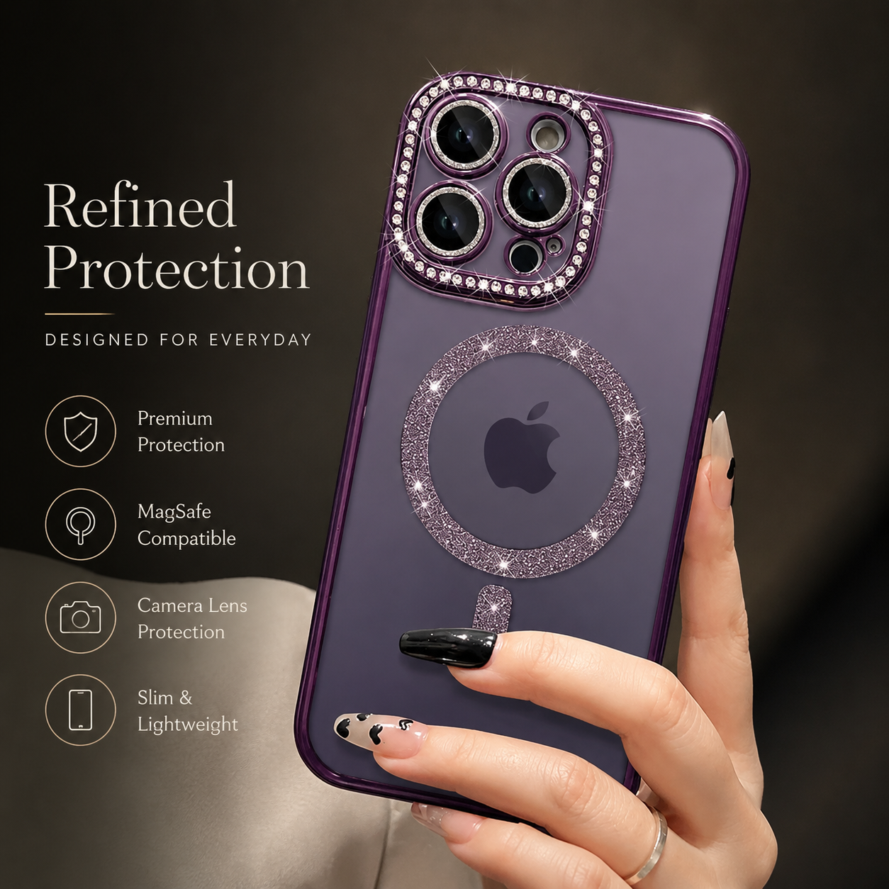Premium iPhone Case MagSafe Compatible Pink Glitter Clear Cover Shockproof Slim Protection
