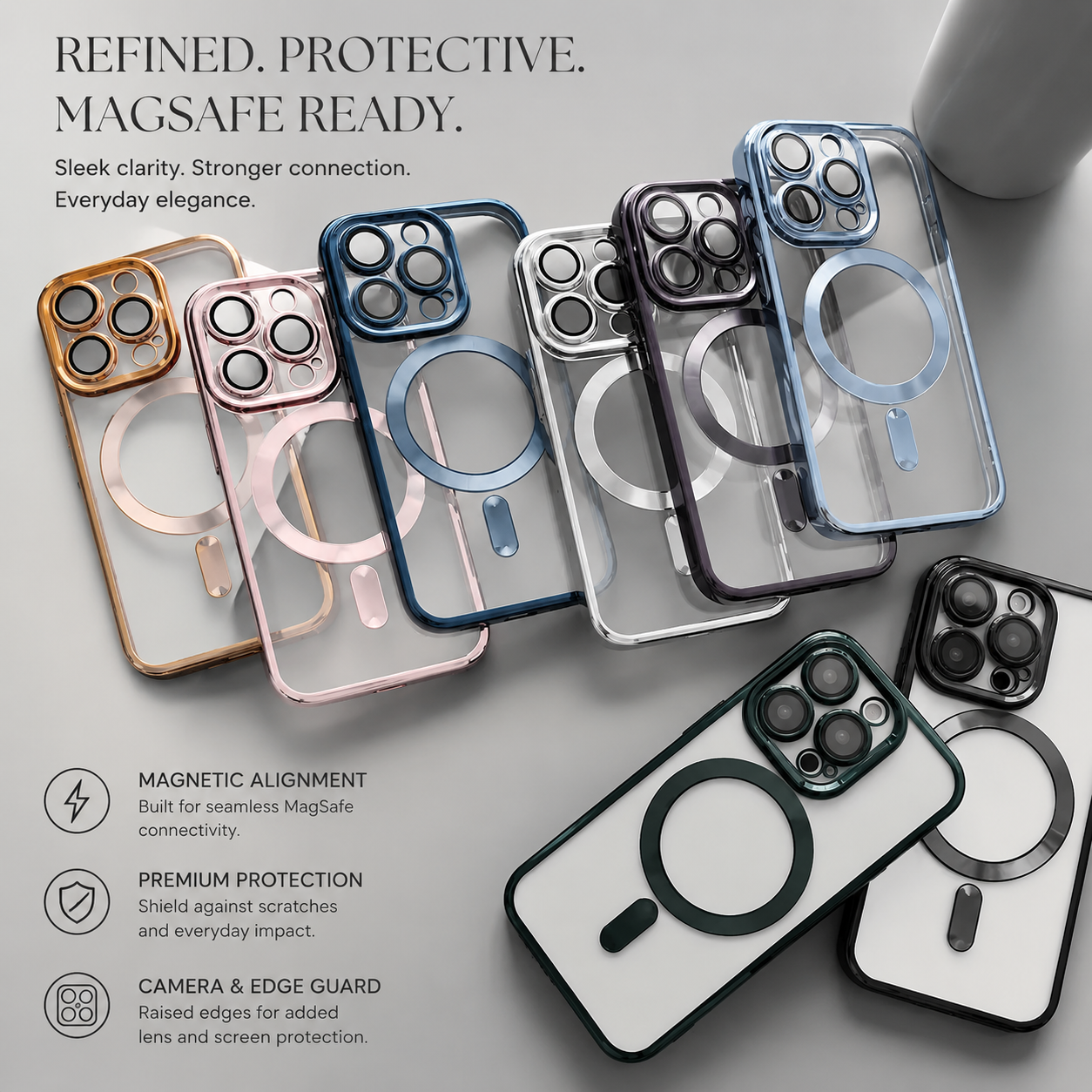 Premium iPhone Case MagSafe Compatible Plating Frame TPU Protective Cover Shockproof Slim Durable Finish