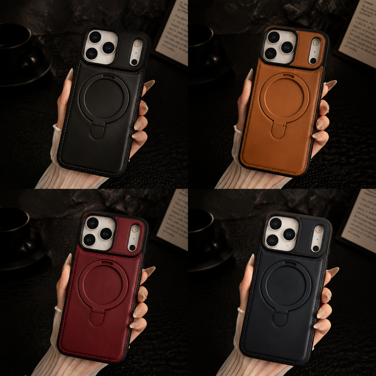 Premium iPhone Case MagSafe Compatible Retro Leather Protective Cover Invisible Kickstand Shockproof Slim Business Full Coverage