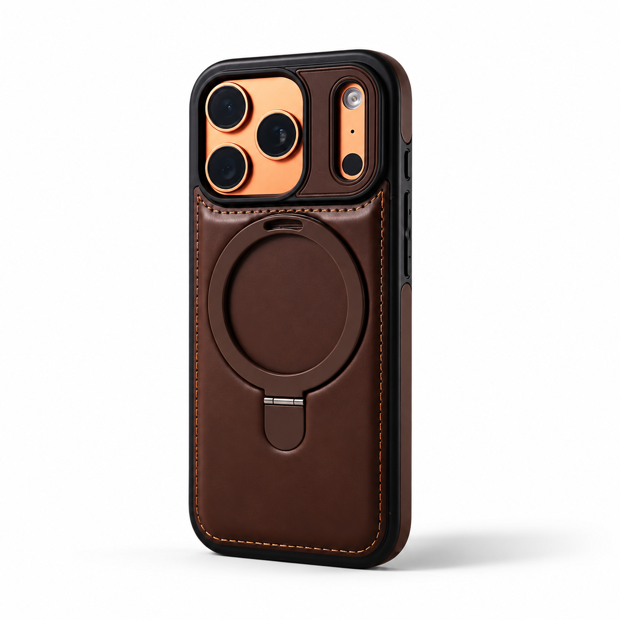 Premium iPhone Case MagSafe Compatible Retro Leather Protective Cover Invisible Kickstand Shockproof Slim Business Full Coverage