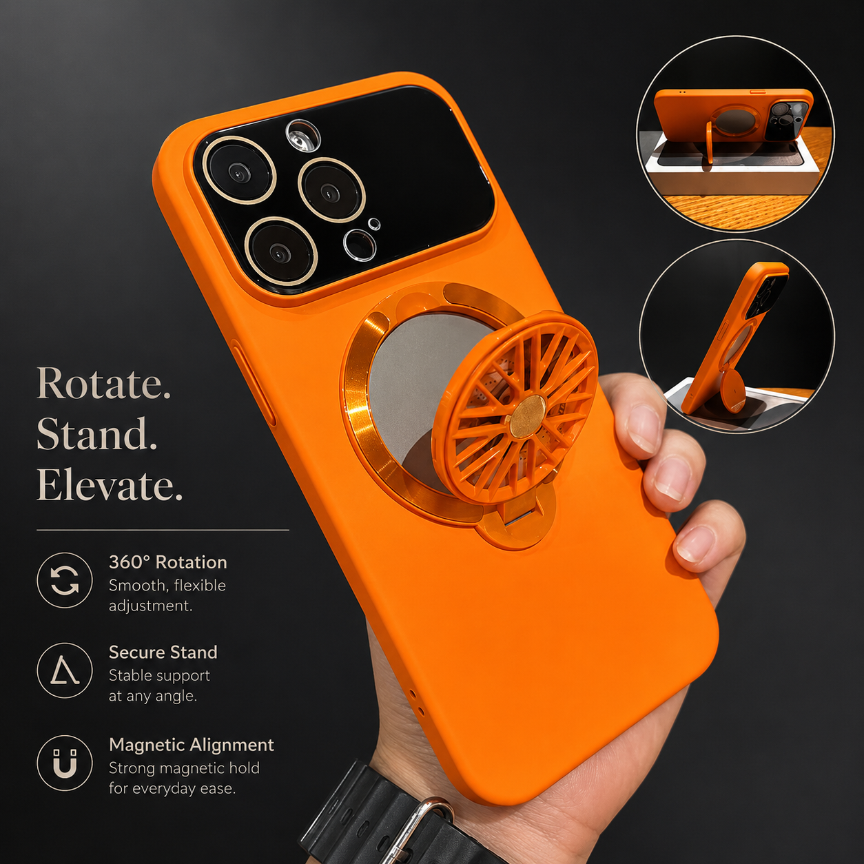 Premium iPhone Case MagSafe Compatible Rotating Ring Stand Cover Shockproof Slim Protection