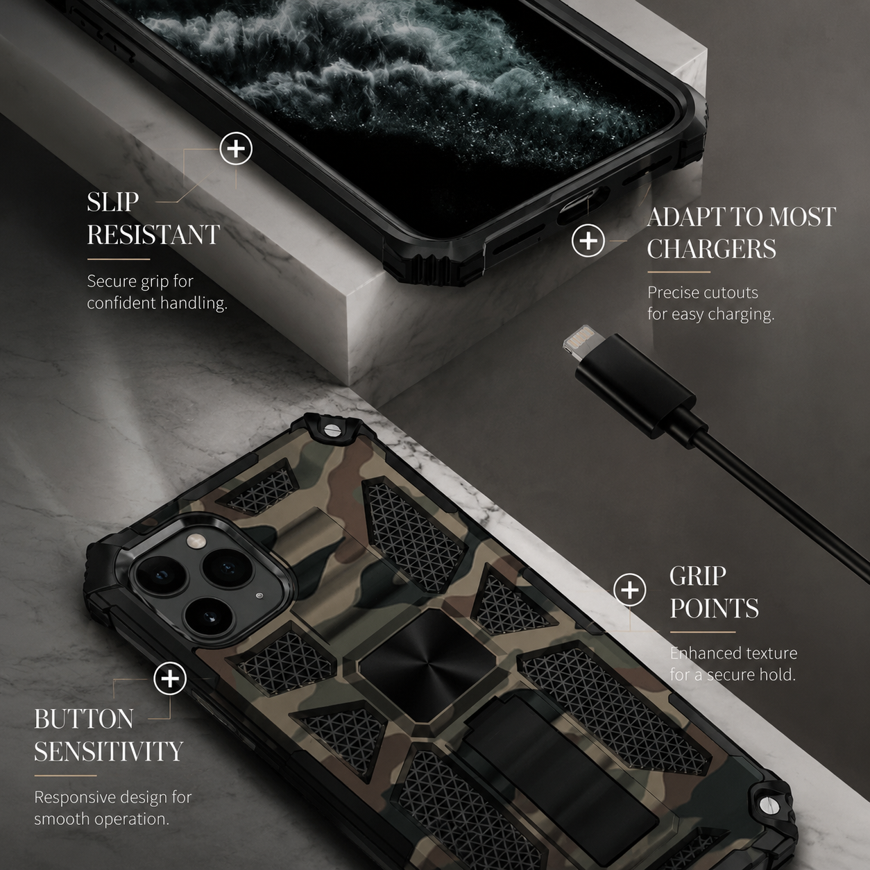 Premium iPhone Case MagSafe Compatible Rugged Armor Camouflage Cover Kickstand Protection