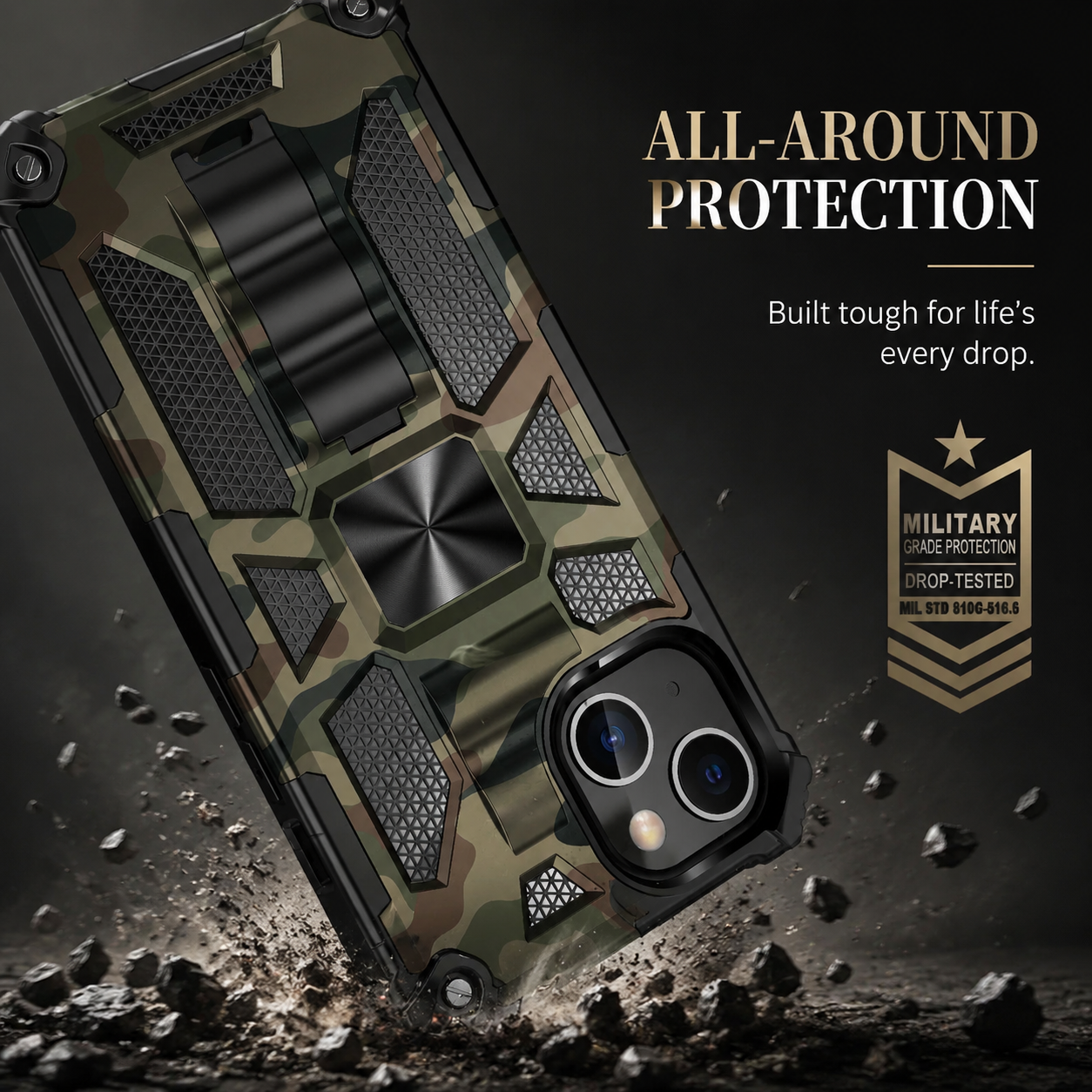 Premium iPhone Case MagSafe Compatible Rugged Armor Camouflage Cover Kickstand Protection