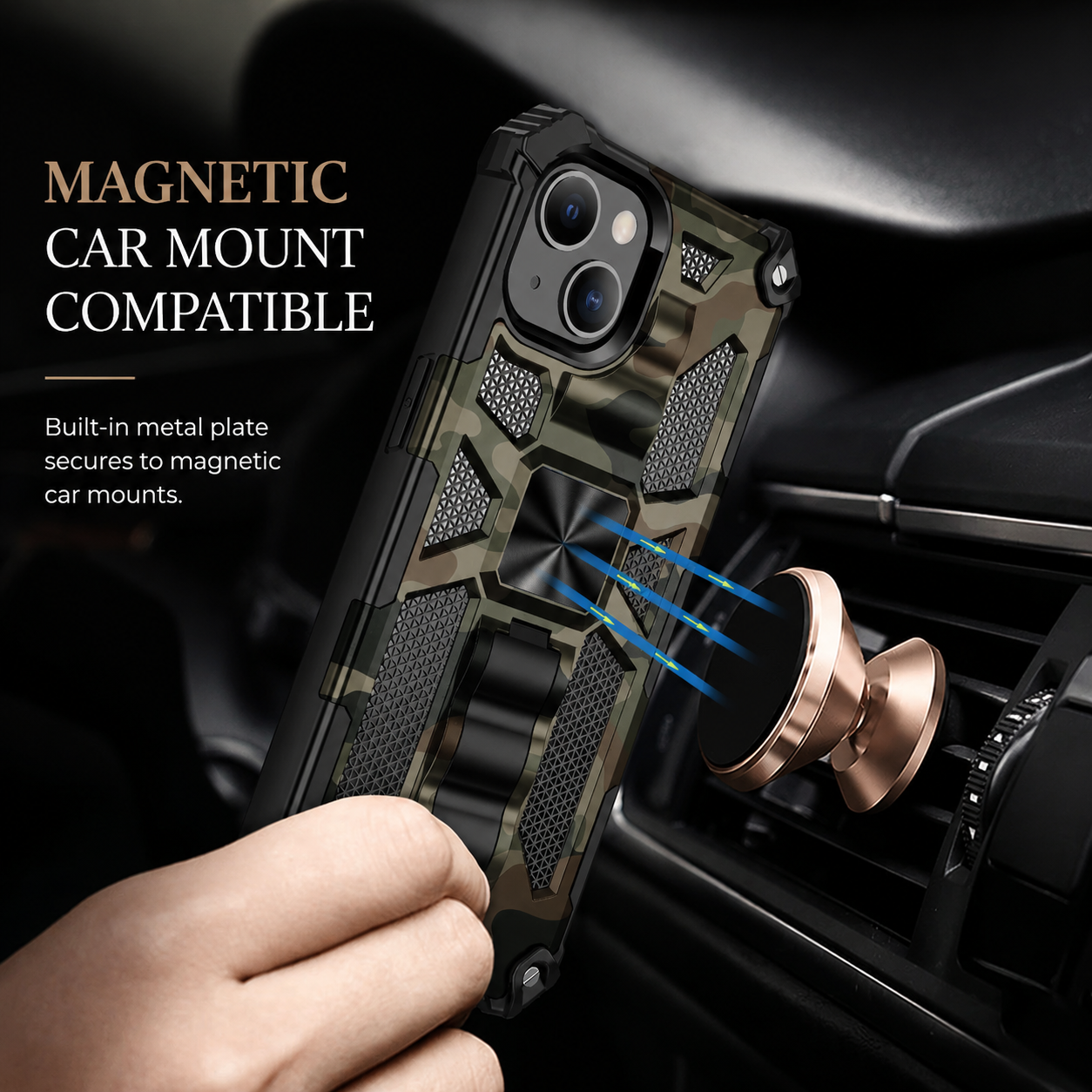 Premium iPhone Case MagSafe Compatible Rugged Armor Camouflage Cover Kickstand Protection
