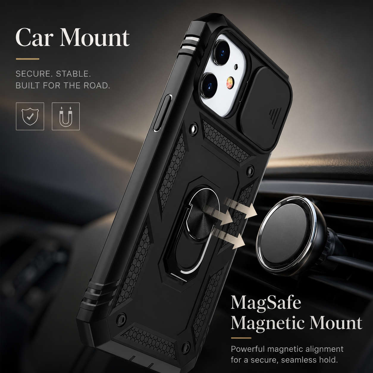 Premium iPhone Case MagSafe Compatible Rugged Armor Card Holder Cover Kickstand Protection