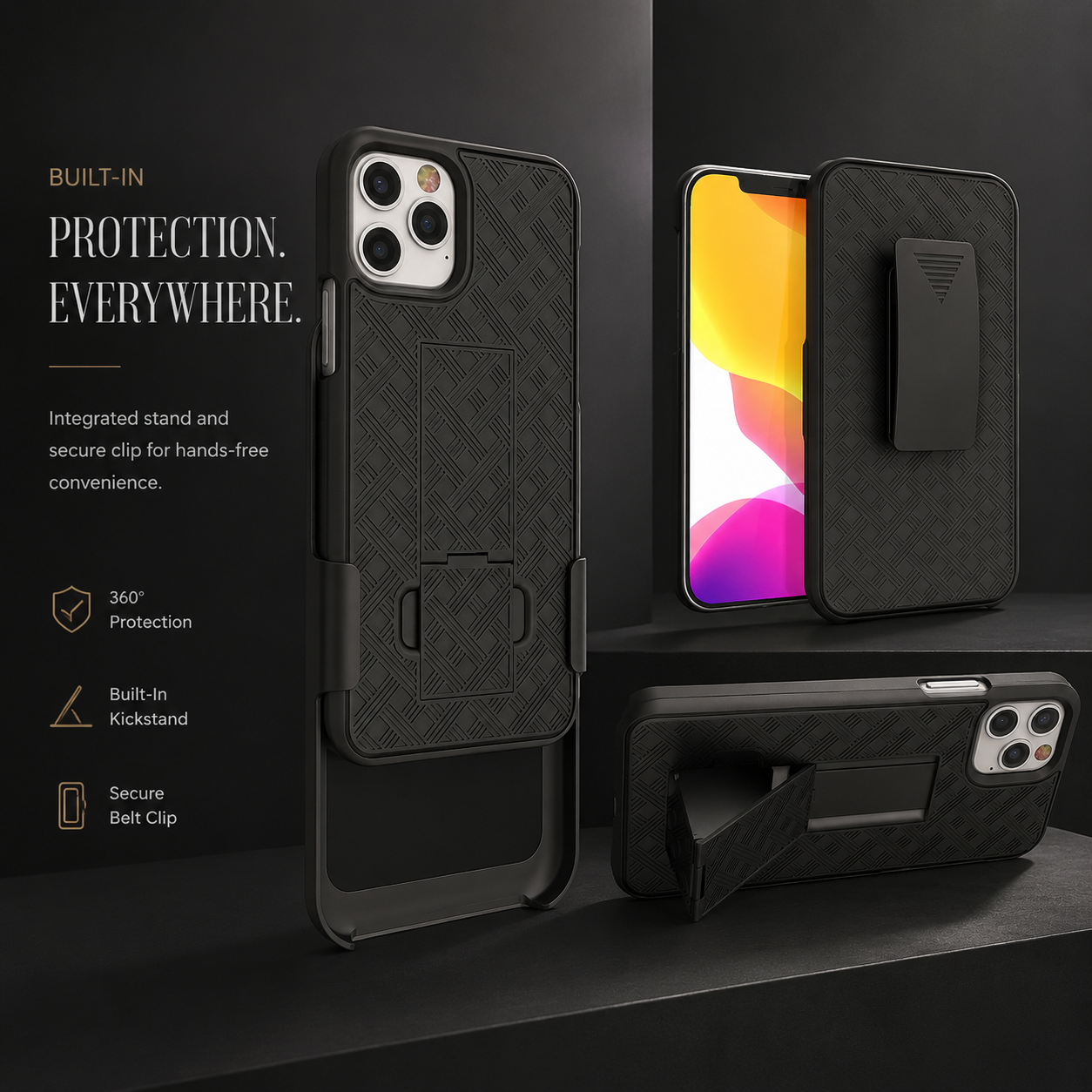 Premium iPhone Case MagSafe Compatible Rugged Armor Holster Cover Kickstand Protection