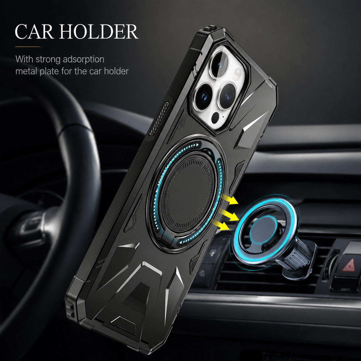 Premium iPhone Case MagSafe Compatible Rugged Armor Ring Stand Cover Shockproof Protection