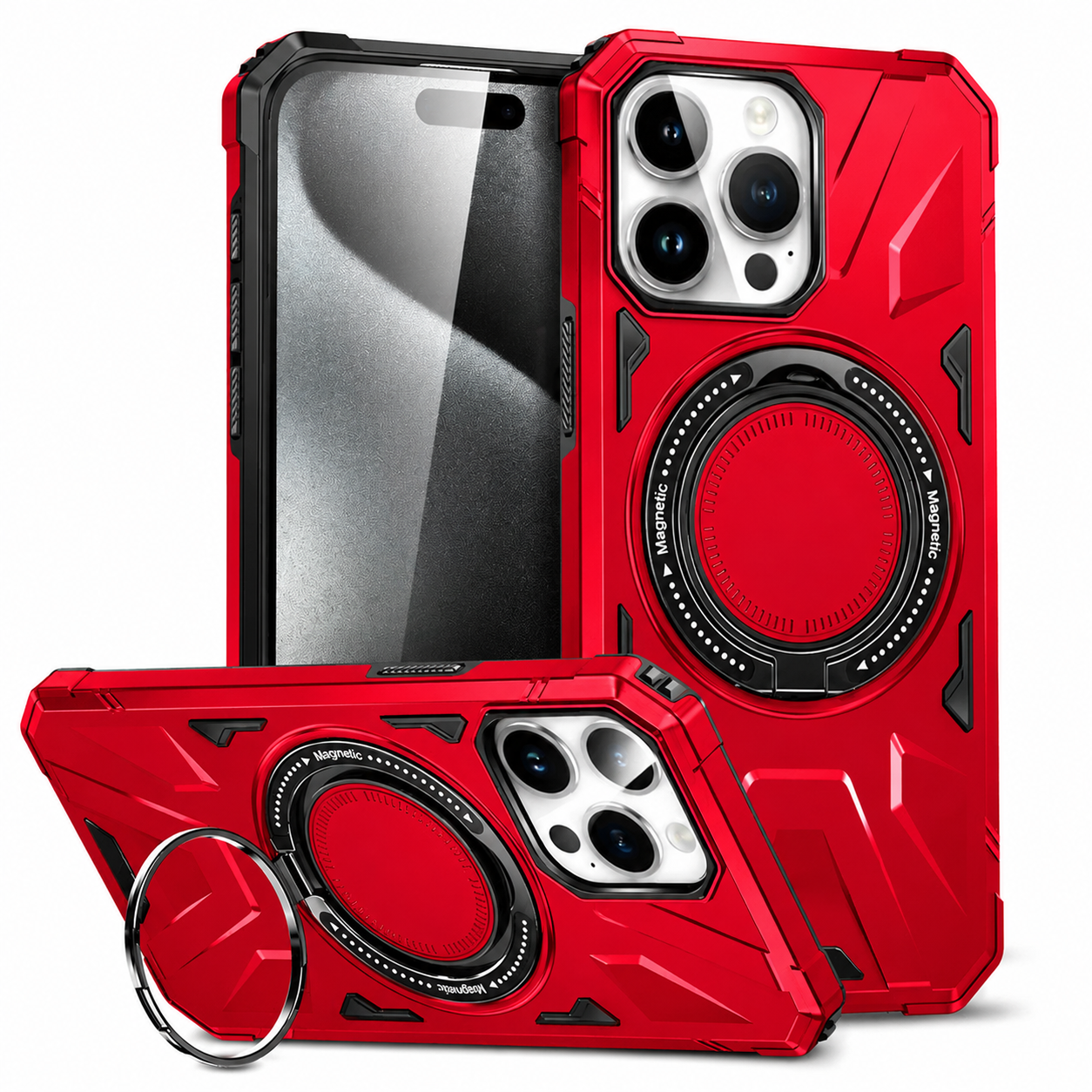 Premium iPhone Case MagSafe Compatible Rugged Armor Ring Stand Cover Shockproof Protection