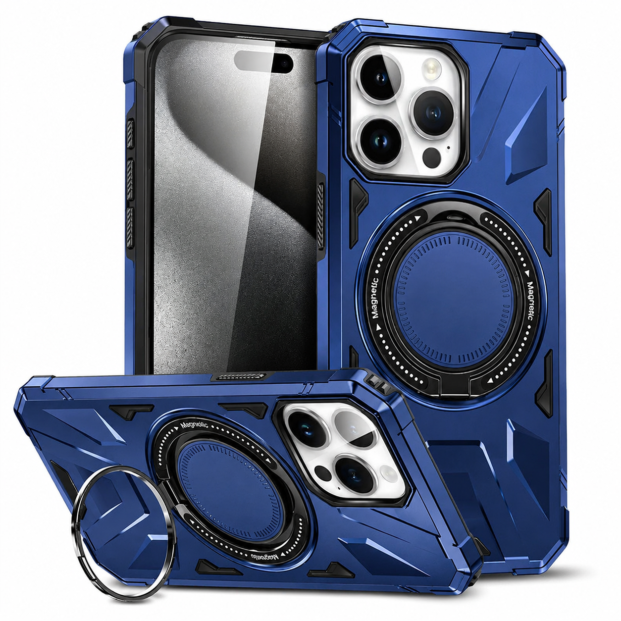 Premium iPhone Case MagSafe Compatible Rugged Armor Ring Stand Cover Shockproof Protection