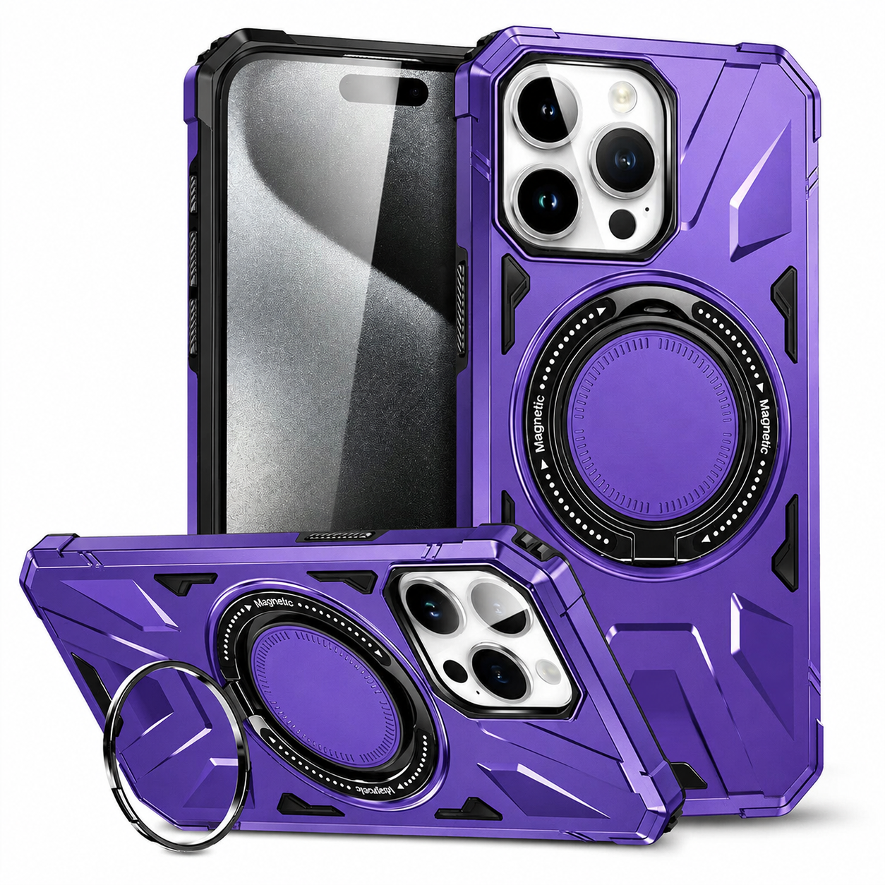 Premium iPhone Case MagSafe Compatible Rugged Armor Ring Stand Cover Shockproof Protection