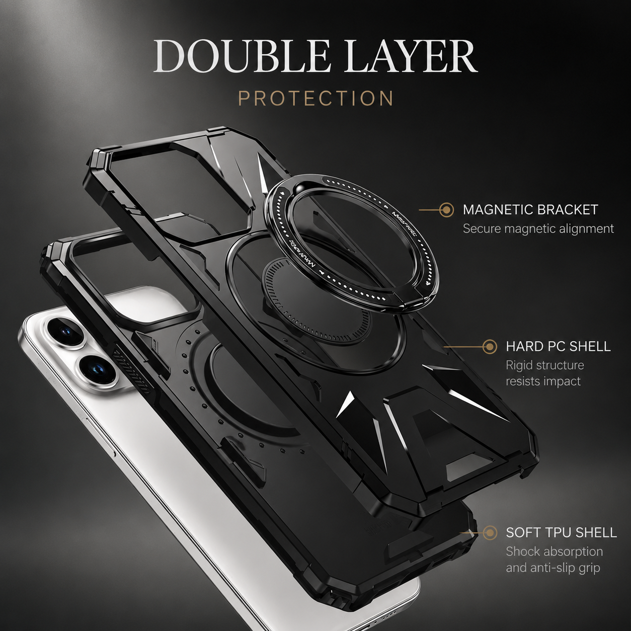 Premium iPhone Case MagSafe Compatible Rugged Armor Ring Stand Cover Shockproof Protection