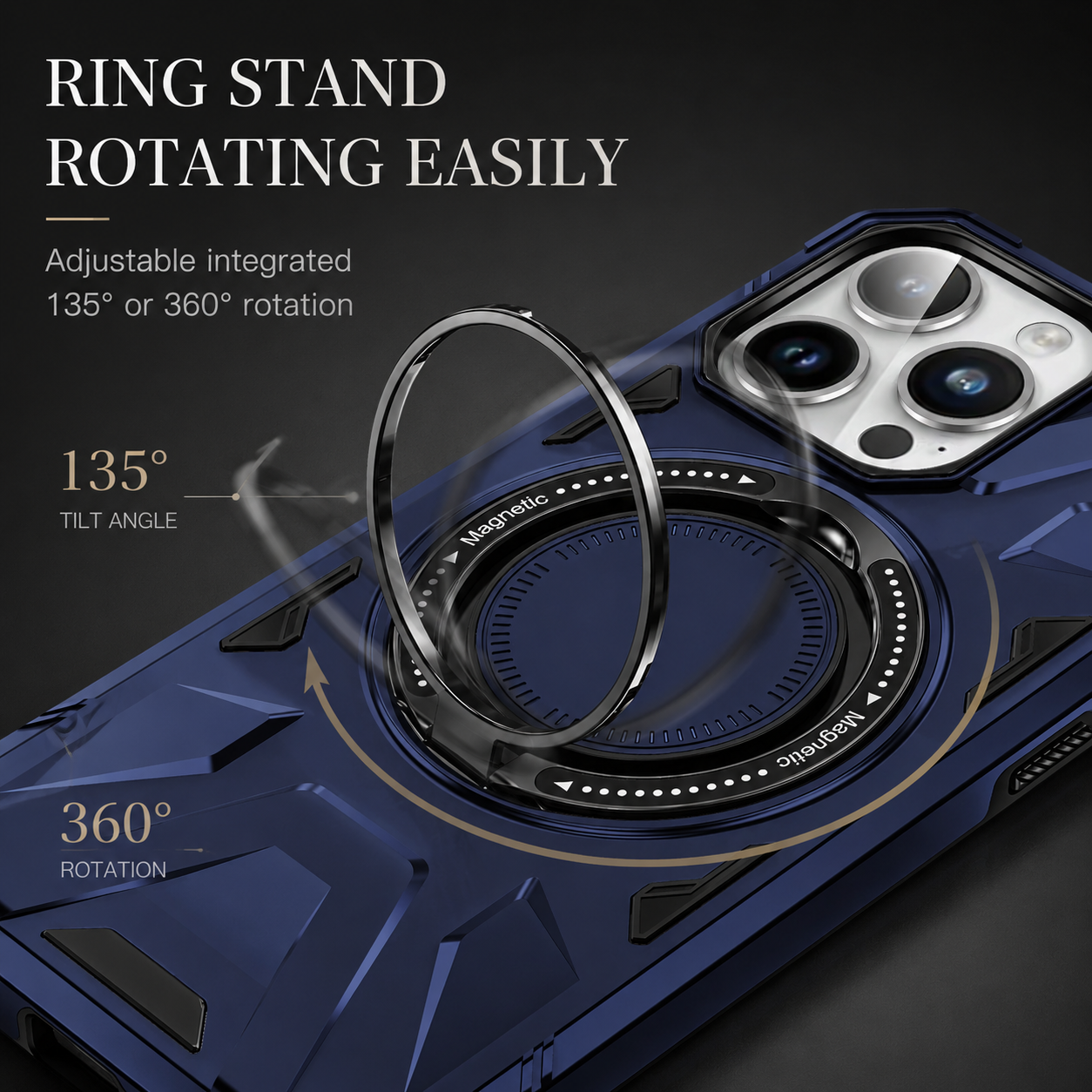 Premium iPhone Case MagSafe Compatible Rugged Armor Ring Stand Cover Shockproof Protection
