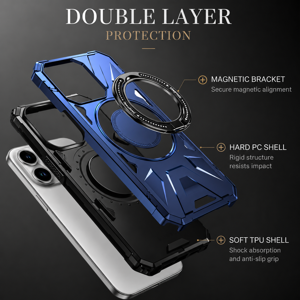 Premium iPhone Case MagSafe Compatible Rugged Armor Ring Stand Cover Shockproof Protection