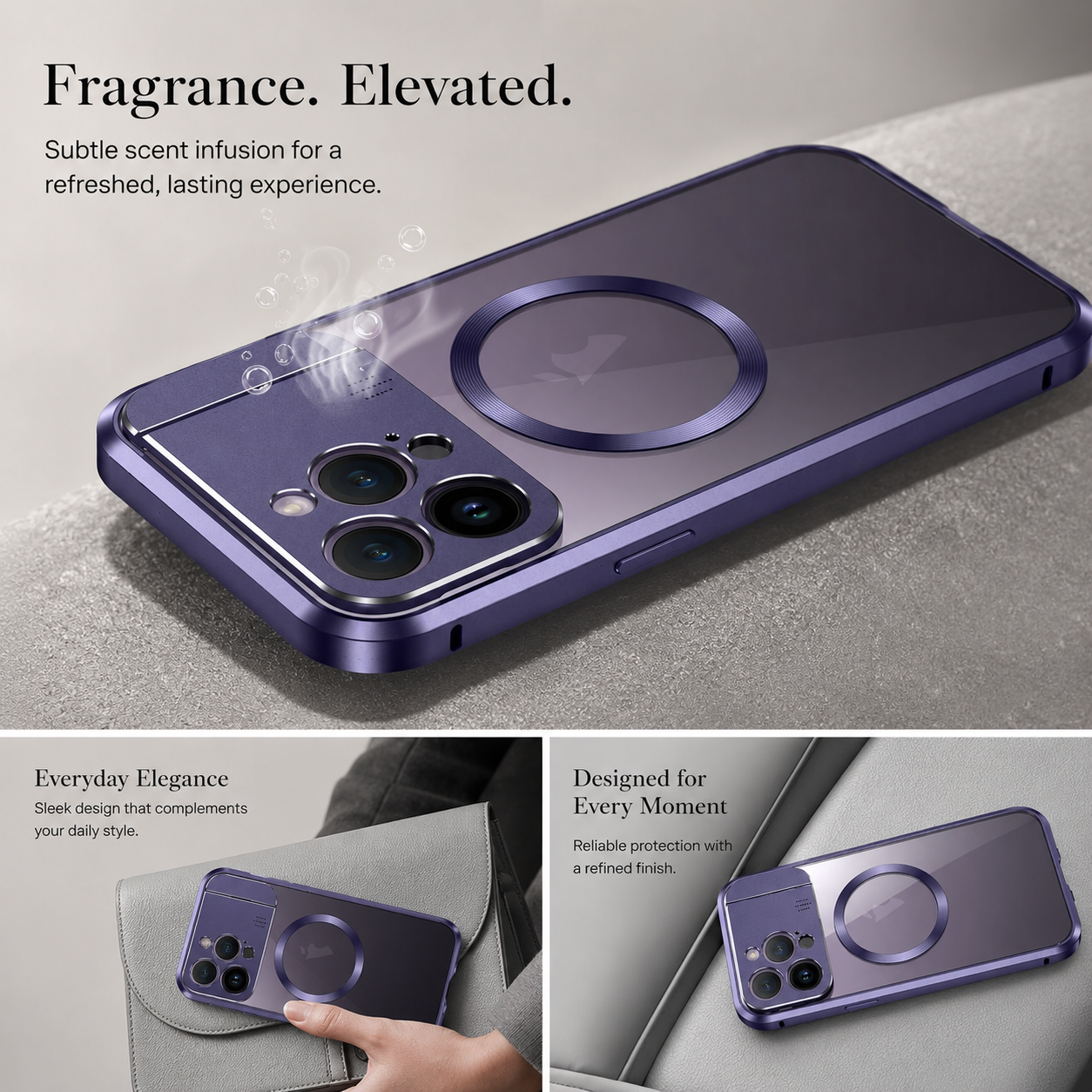 Premium iPhone Case MagSafe Compatible Shockproof Cover Metal Stand Aromatherapy Slot Slim Design