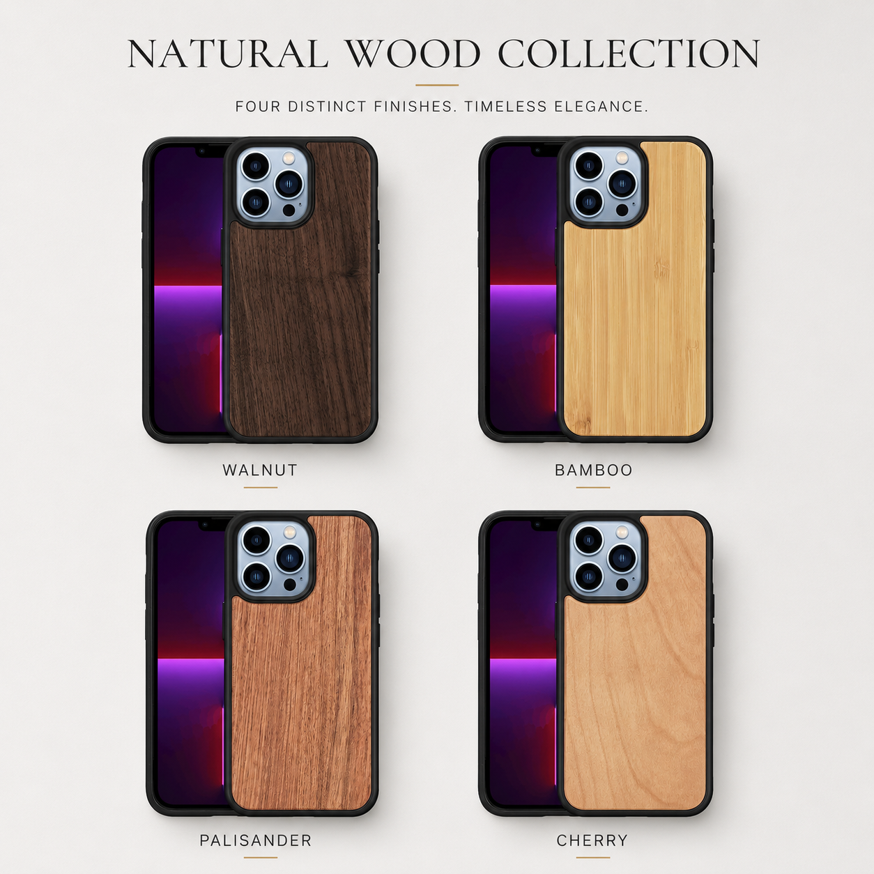 Premium iPhone Case MagSafe Compatible Solid Bamboo Wood Cover Shockproof Slim Natural Design